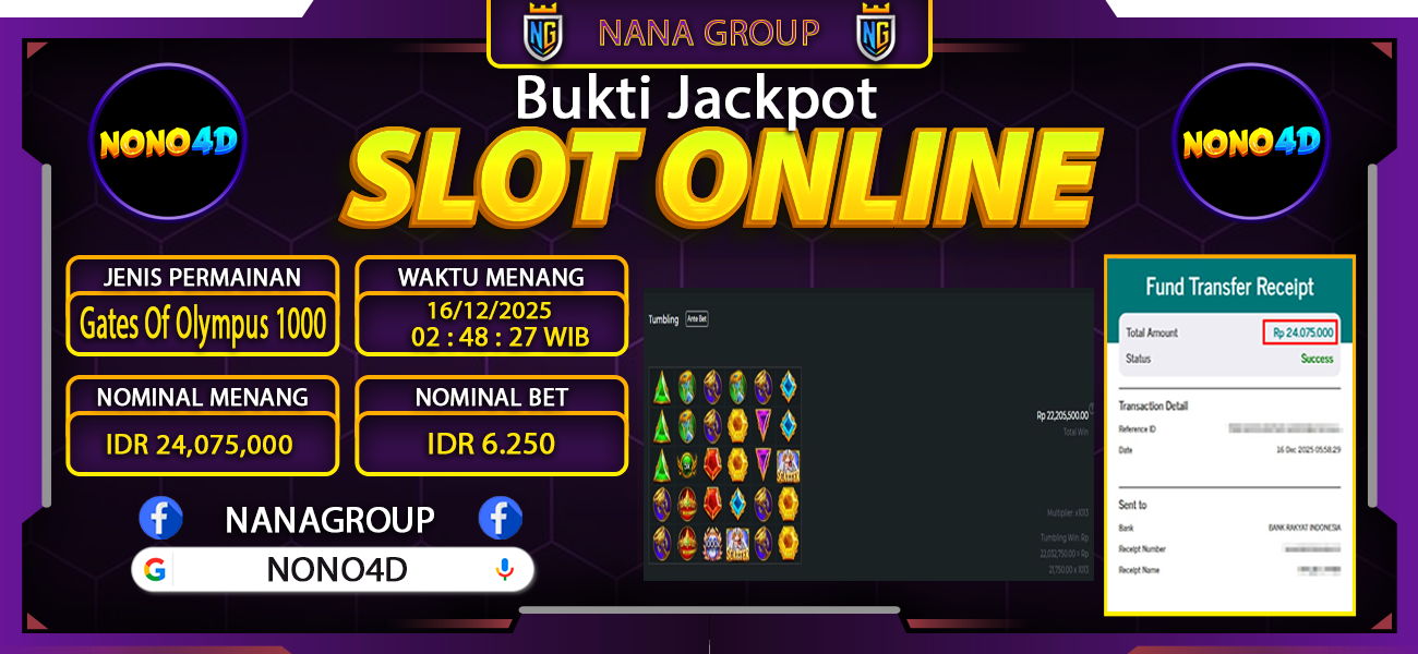 Bukti Kemenangan Besar Dibayar lunas Member NANA4D RP 24.075.000, 16 Desember 2025